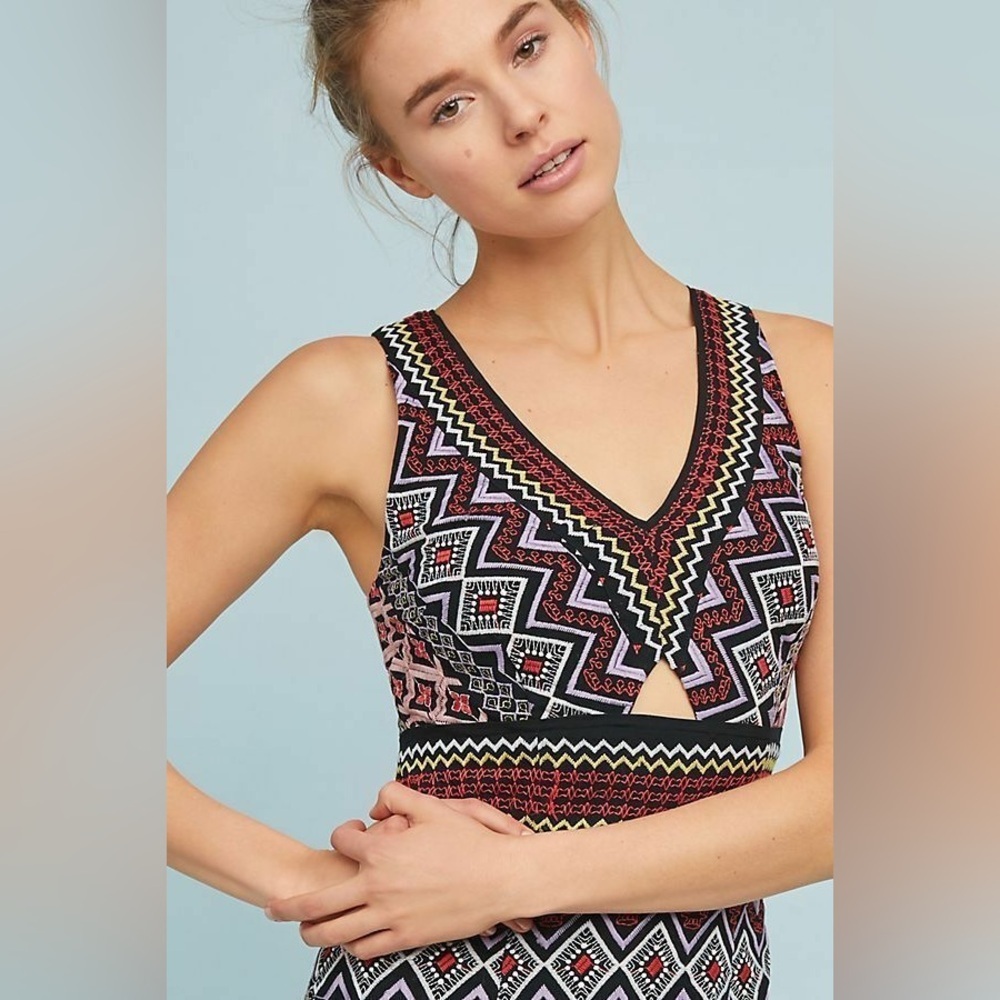 Akemi & Kin Embroidered V Neck Midi Dress |‎ Anthropologie | size 4 - Picture 7 of 16